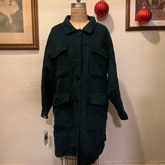 Women’s Nordstrom Green Wool Blend Oversized Coat NWT Size XL - Picture 1 of 14